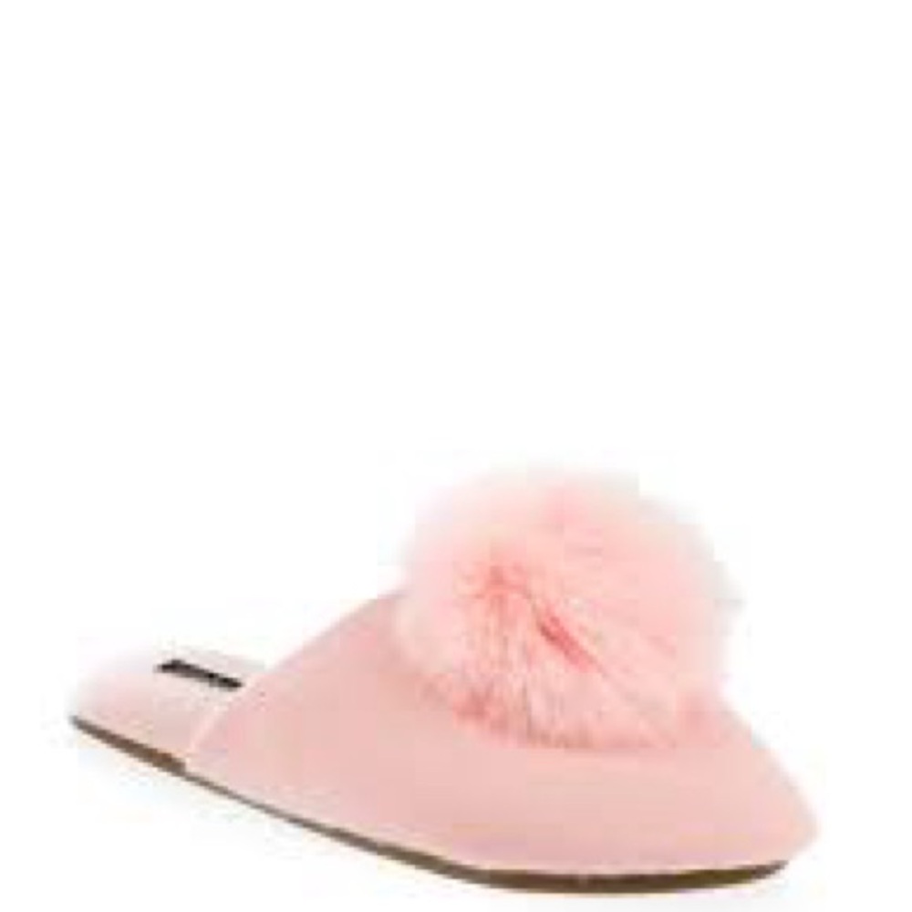 Saks Fifth Avenue Pink Fuzzy Pom Slippers